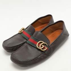 Gucci Brown Leather Web Marmont Driver Loafers Size 40