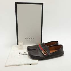 Gucci Brown Leather Web Marmont Driver Loafers Size 40