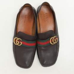 Gucci Brown Leather Web Marmont Driver Loafers Size 40