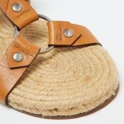 Gucci Tan Leather Ankle Strap Espadrille Flat Sandals Size 40.5