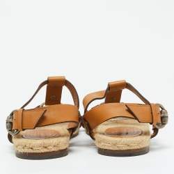 Gucci Tan Leather Ankle Strap Espadrille Flat Sandals Size 40.5