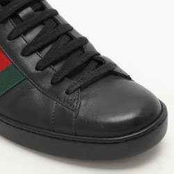 Gucci Black Leather Stripe Ace High Top Sneakers Size 39