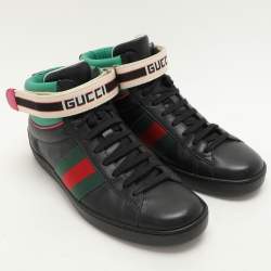 Gucci Black Leather Stripe Ace High Top Sneakers Size 39