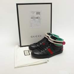 Gucci Black Leather Stripe Ace High Top Sneakers Size 39