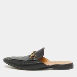 Gucci Black Leather Princetown Mules Size 44