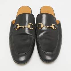 Gucci Black Leather Princetown Mules Size 44