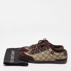 Gucci Beige/Brown GG Supreme Canvas and Suede Barcelona Low Top Sneakers Size 42.5