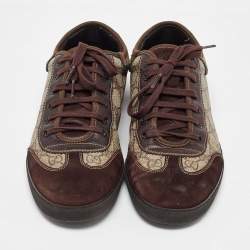 Gucci Beige/Brown GG Supreme Canvas and Suede Barcelona Low Top Sneakers Size 42.5