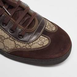 Gucci Beige/Brown GG Supreme Canvas and Suede Barcelona Low Top Sneakers Size 42.5