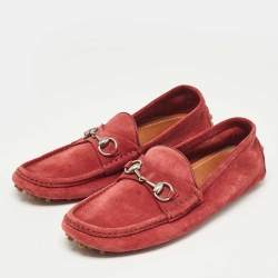 Gucci Rust Red Suede Horsebit Slip on Loafers Size 42