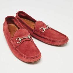 Gucci Rust Red Suede Horsebit Slip on Loafers Size 42