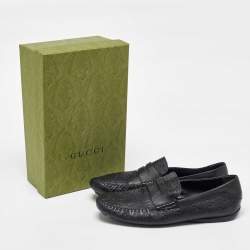 Gucci Black Guccissima Leather Penny Loafers Size 43