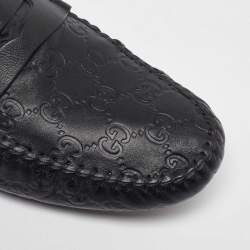 Gucci Black Guccissima Leather Penny Loafers Size 43