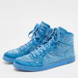 Gucci Blue Satin and Coda Crystals High Top Sneakers Size 44