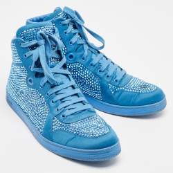 Gucci Blue Satin and Coda Crystals High Top Sneakers Size 44