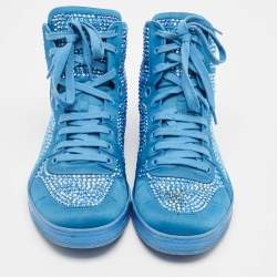 Gucci Blue Satin and Coda Crystals High Top Sneakers Size 44