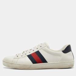 Gucci White/Blue Leather and Snakeskin Leather Ace Lace Up Sneakers Size 43.5