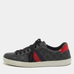 Gucci Black Coated Canvas and Python Embossed Leather Ace Low Top Sneakers Size 43.5