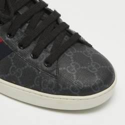 Gucci Black Coated Canvas and Python Embossed Leather Ace Low Top Sneakers Size 43.5