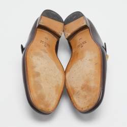 Pre Owned Gucci Brown Leather GG Web Penny Loafers Size 44
