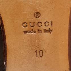 Pre Owned Gucci Brown Leather GG Web Penny Loafers Size 44