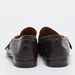 Pre Owned Gucci Brown Leather GG Web Penny Loafers Size 44