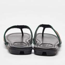 Pre Owned Gucci Black Leather Web Flat Thong Sandals Size 45