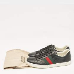 Gucci Black Guccissima Leather Web Detail Ace Sneakers Size 45.5