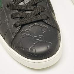 Gucci Black Guccissima Leather Web Detail Ace Sneakers Size 45.5