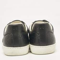 Gucci Black Guccissima Leather Web Detail Ace Sneakers Size 45.5