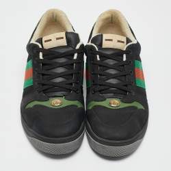 Pre Owned Gucci Black Leather and Nubuck Leather Screener Lace Up Sneakers Size 45
