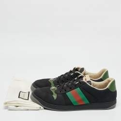 Pre Owned Gucci Black Leather and Nubuck Leather Screener Lace Up Sneakers Size 45