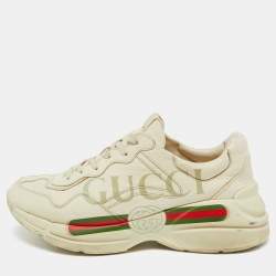 Gucci Cream Leather Rhyton Vintage Gucci Logo Sneakers Size 43.5