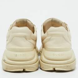 Gucci Cream Leather Rhyton Vintage Gucci Logo Sneakers Size 43.5