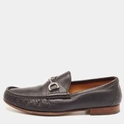 Gucci Black Leather Slip On Loafers Size 43