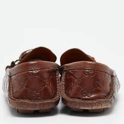Pre Owned Gucci Brown Guccissima Leather Bamboo Horsebit Slip On Loafers Size 43.5