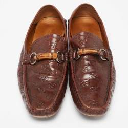 Pre Owned Gucci Brown Guccissima Leather Bamboo Horsebit Slip On Loafers Size 43.5
