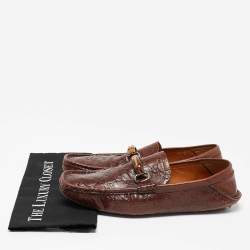 Pre Owned Gucci Brown Guccissima Leather Bamboo Horsebit Slip On Loafers Size 43.5