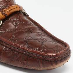 Pre Owned Gucci Brown Guccissima Leather Bamboo Horsebit Slip On Loafers Size 43.5