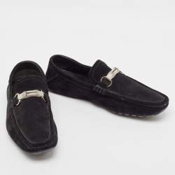 Gucci Black Suede Bamboo Horsebit Slip On Loafers Size 43.5