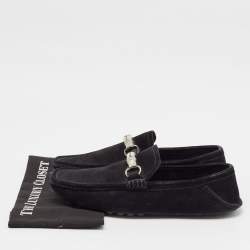 Gucci Black Suede Bamboo Horsebit Slip On Loafers Size 43.5