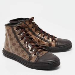 Gucci Beige/Brown Coated Canvas and Leather California High Top Sneakers Size 38.5