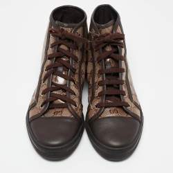 Gucci Beige/Brown Coated Canvas and Leather California High Top Sneakers Size 38.5