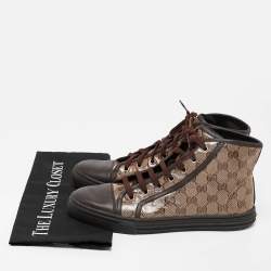 Gucci Beige/Brown Coated Canvas and Leather California High Top Sneakers Size 38.5
