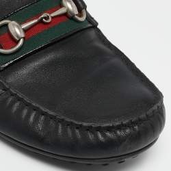 Gucci Black Leather Web Horsebit Loafers Size 42