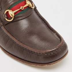 مملوكة مسبقًا Gucci Brown Leather Web Slip On Loafers Size 43