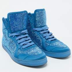 Gucci Blue Satin Coda Crystal Embellished High Top Sneakers Size 42