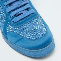 Gucci Blue Satin Coda Crystal Embellished High Top Sneakers Size 42