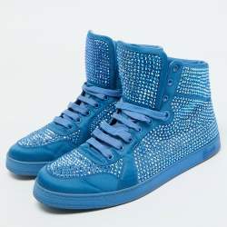 Gucci Blue Satin Coda Crystal Embellished High Top Sneakers Size 42