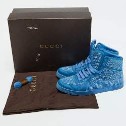 Gucci Blue Satin Coda Crystal Embellished High Top Sneakers Size 42